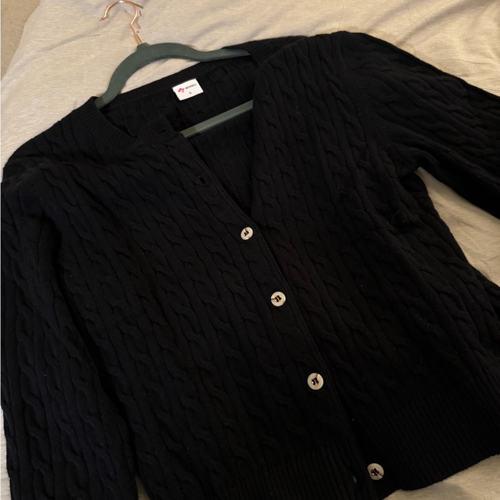 Black Cable Knit Cardigan